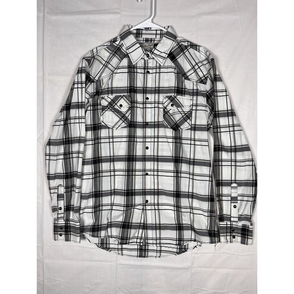 Fly by Night Western Cowboy L/S Snap Arthur Shirt White Black Plaid Men’s L